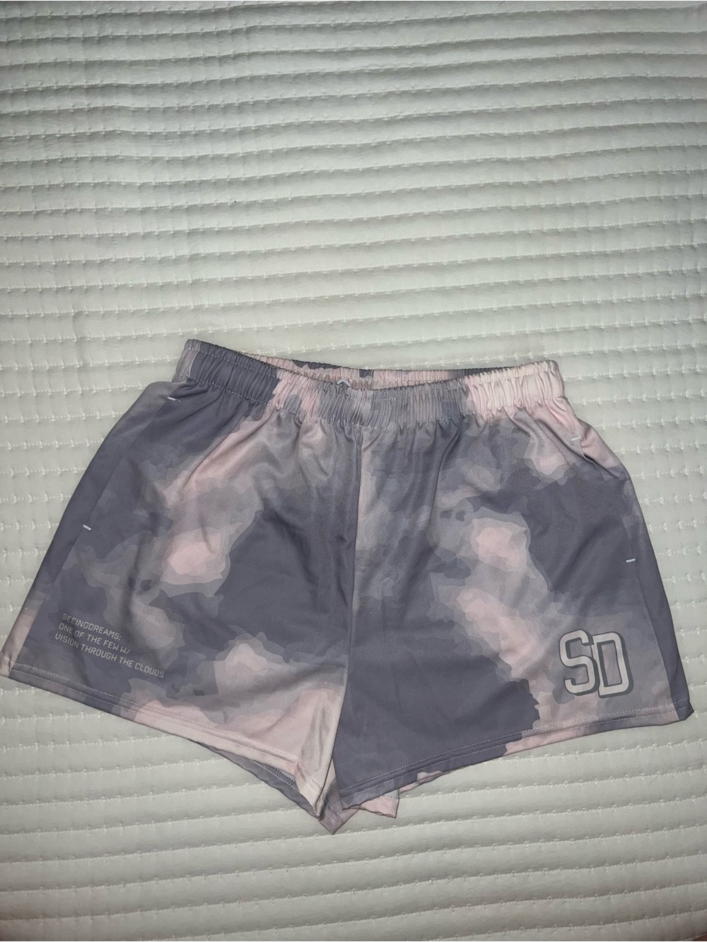 Seeing Dreams - Women’s Gray & Light Pink Athletic Shorts - Cloud Tie-Dye